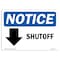 Signmission OSHA Notice, 3.5" Height, Shutoff Down Arrow Sign With Symbol, 5" X 3.5", Landscape OS-NS-D-35-L-18318 - alternate 1